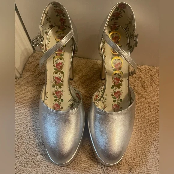 Gucci Shoes 65945 Auth Gucci Silver Leather 28 Agon Ankle